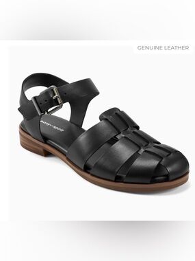 Easy Spirit Black Fisherman Leather Ankle-Strap Sandal